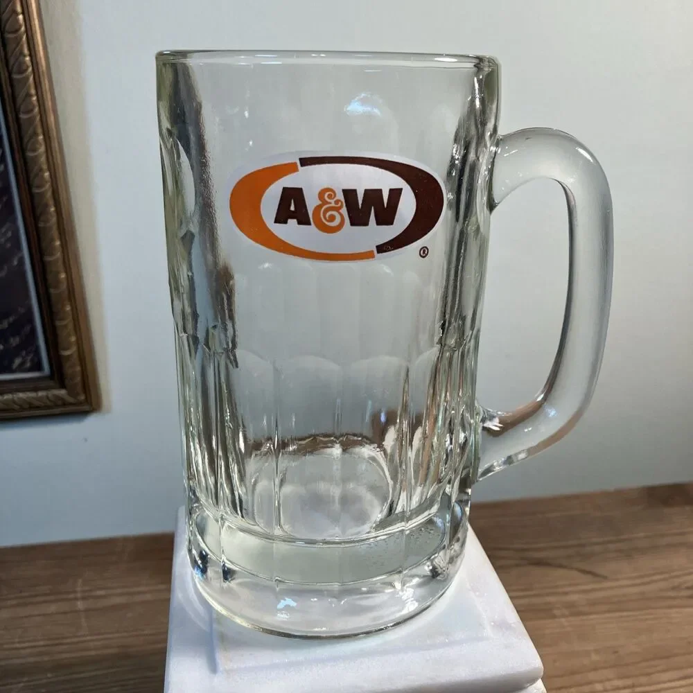 Vintage A & W Heavy Root Beer Glass Mug 6” Tall Thumbprint Pattern At Top